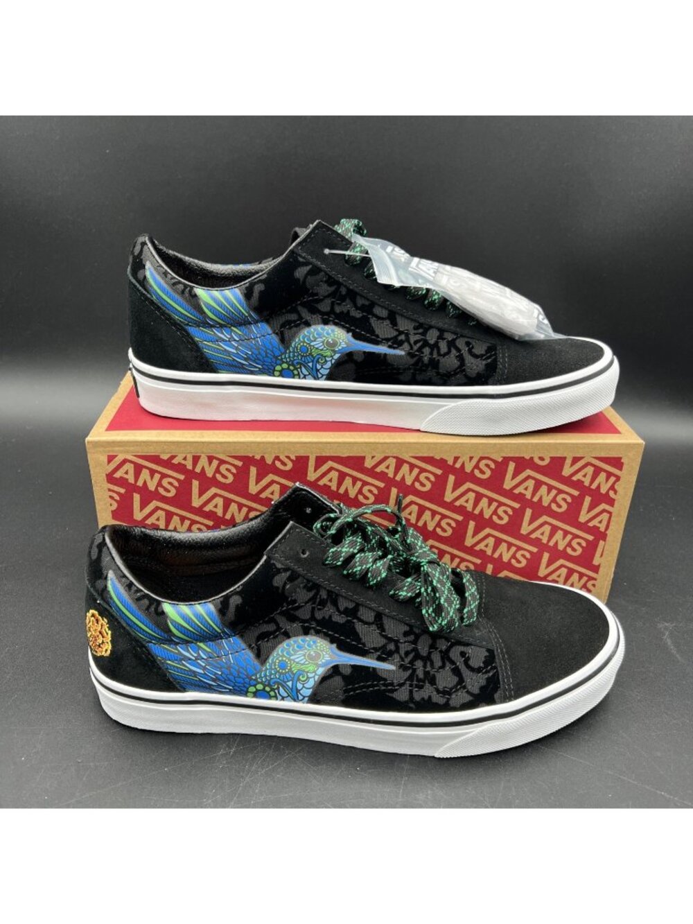Vans Old Skool Dia de los Muertos Hummingbird Skate Shoe M9 W10.5 Black Blue NEW - Picture 1 of 16